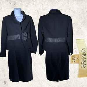 Kasper Blazer Skirt career business suit set women’s 4, black, midi length EUC